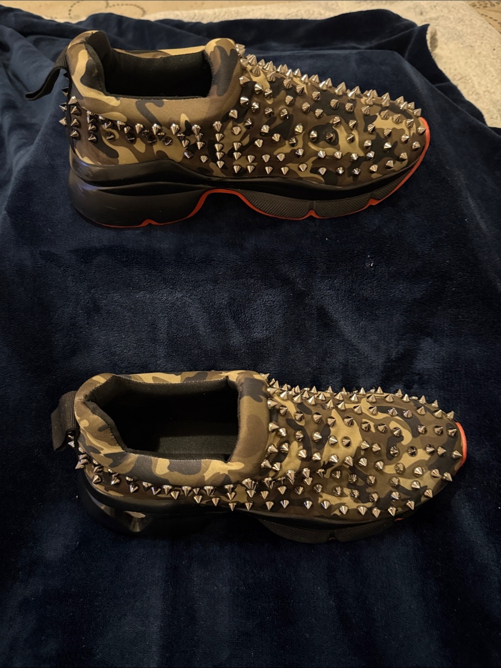 Men's Camouflage Spike-Embellished Slip-On Sneakers - Olive/Brown